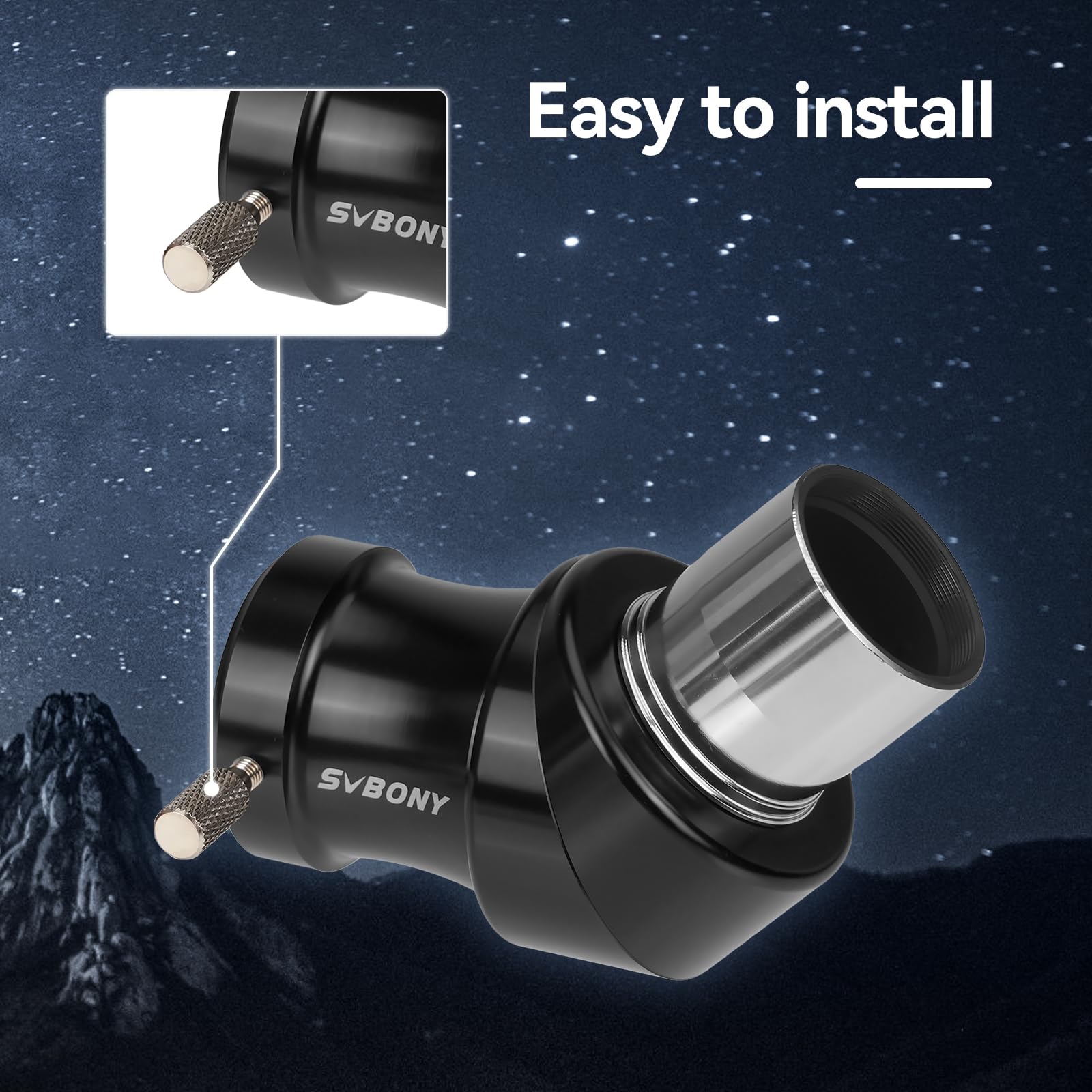 Svbony SV222 Adaptateur Diagonal, 1.25" Miroir Zénith 45° Prisme Diagonal Métallique avec Anneau de Pressage en Laiton Accessoires de Télescope pour Observations Astronomiques