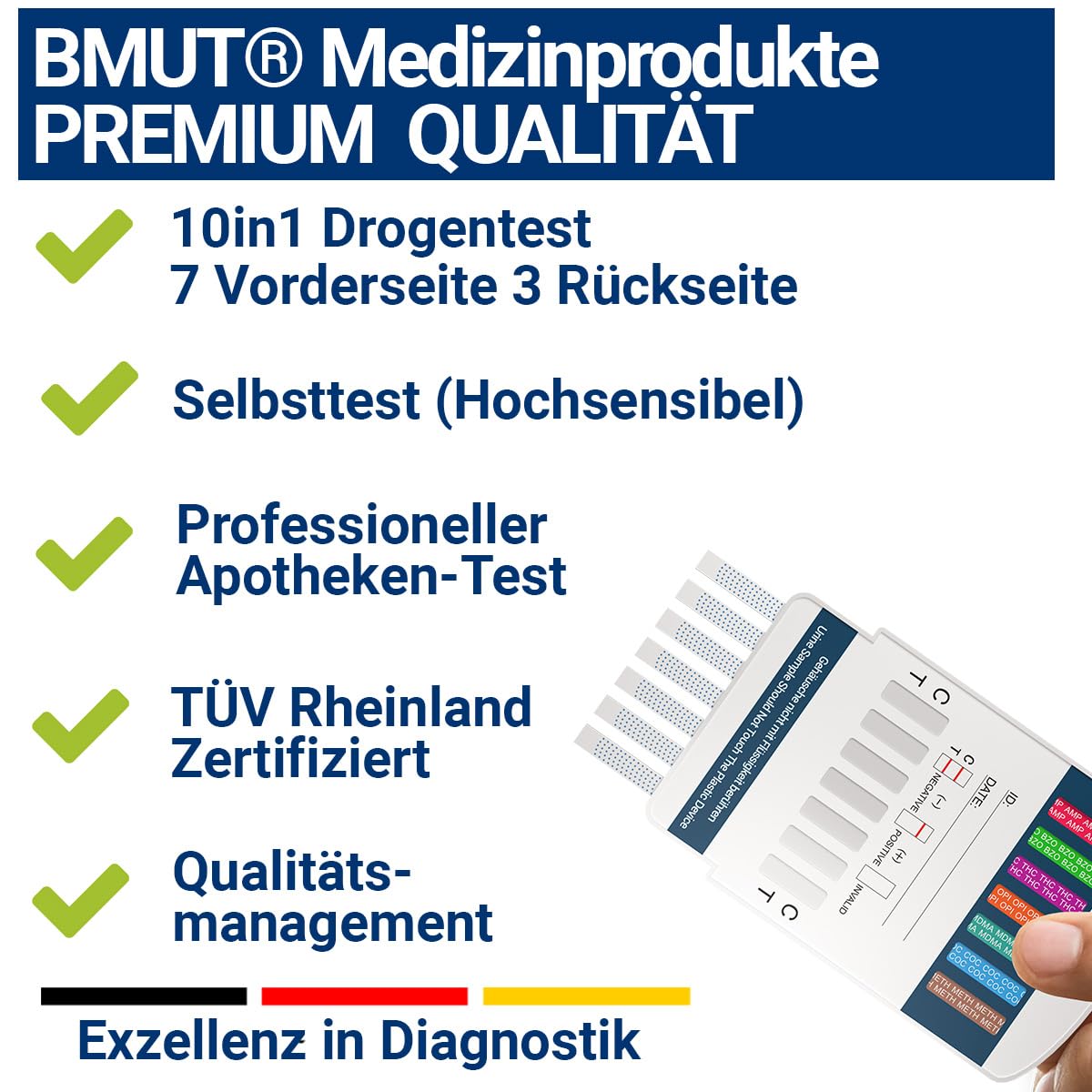 5x 10in1 Multi Drogentest Urintest – 10 Drogenarten – Drogenschnelltest auf THC, Amphetamine, Kokain, Opiate, Meth, Methadon, MDMA, Benzodiazepine, Oxycodon und Butalbital