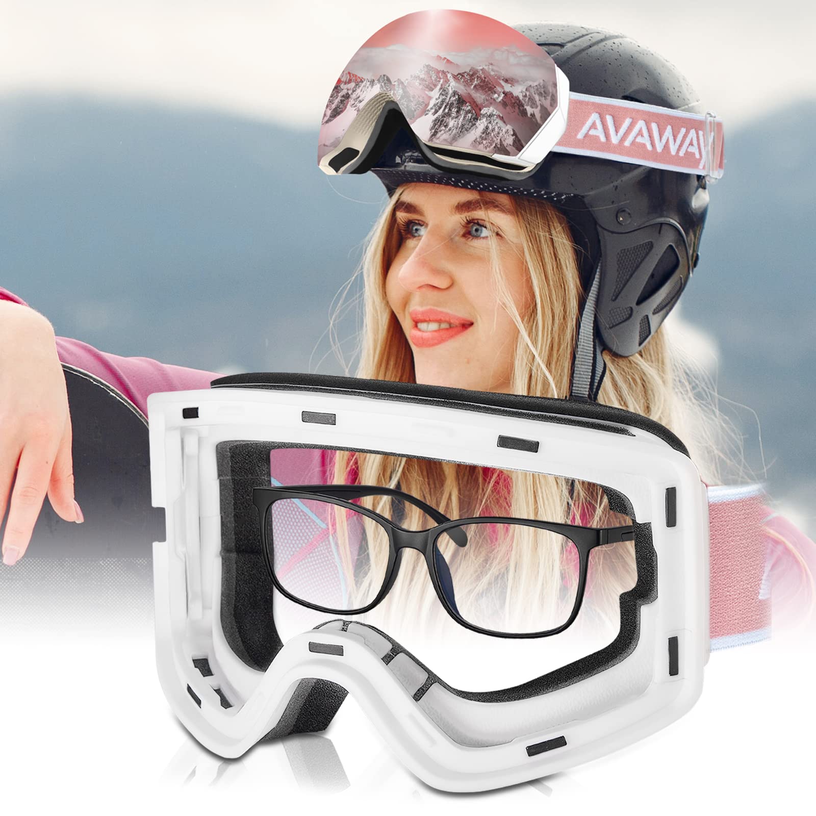 CARFIA Herren Damen Skibrille für Brillenträger 100% UV400-Schutz Schneebrille Skibrille Anti-Nebel Snowboardbrille Ski Goggles