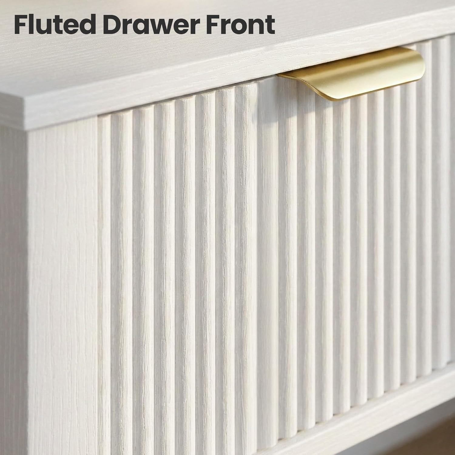 Modern Fluted Small Wood Nightstand, 12" Deep x 15" Narrow Bedside Table with Drawer & Open Shelf, Farmhouse Chic Accent Side Table for Bedroom & Sofa - White