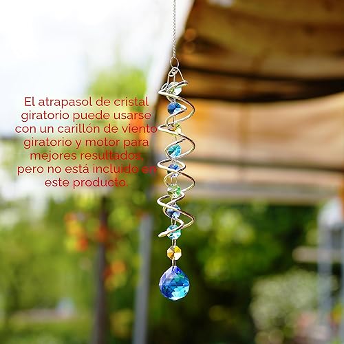 H&D HYALINE & DORA Cola de Esfera de Mirar Espiral de 20.5 Pulgadas, Girasol Decorativo Giratoria, Fabricante de Arcoíris de Doble Espiral con Bola