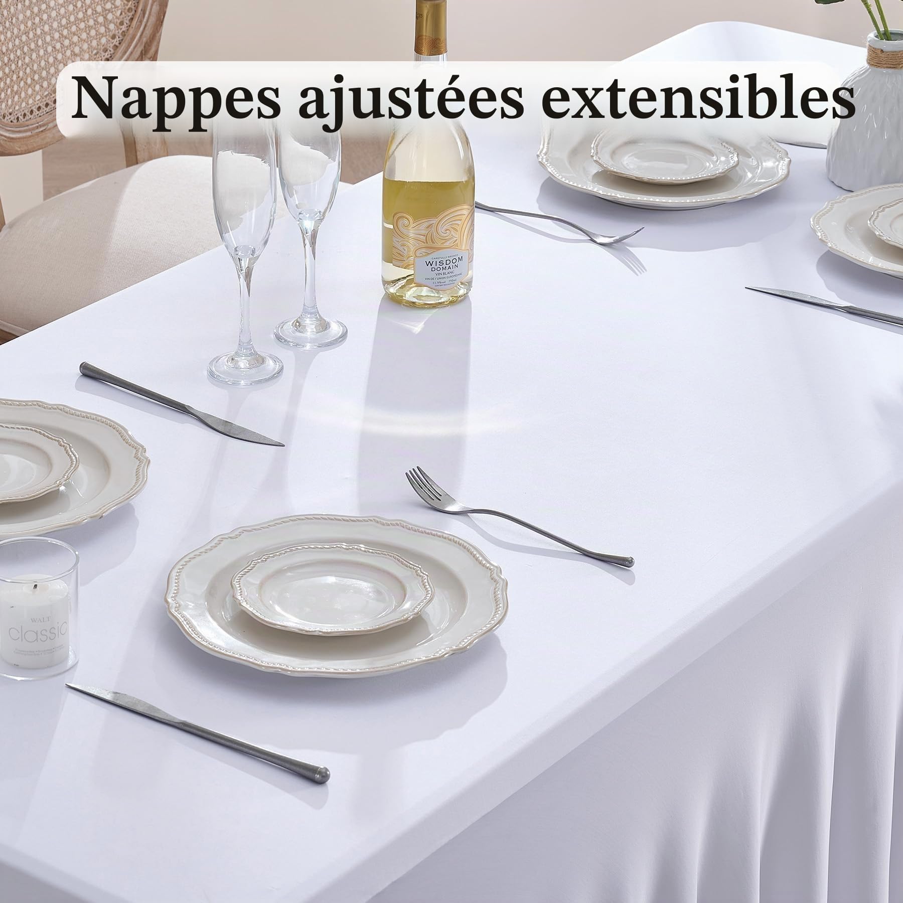 Lot de 6 nappes rectangulaires en élasthanne extensible, lavables et infroissables, pour fêtes, événements, mariages, banquets, 183 x 76 x 74 cm (L x l x H)