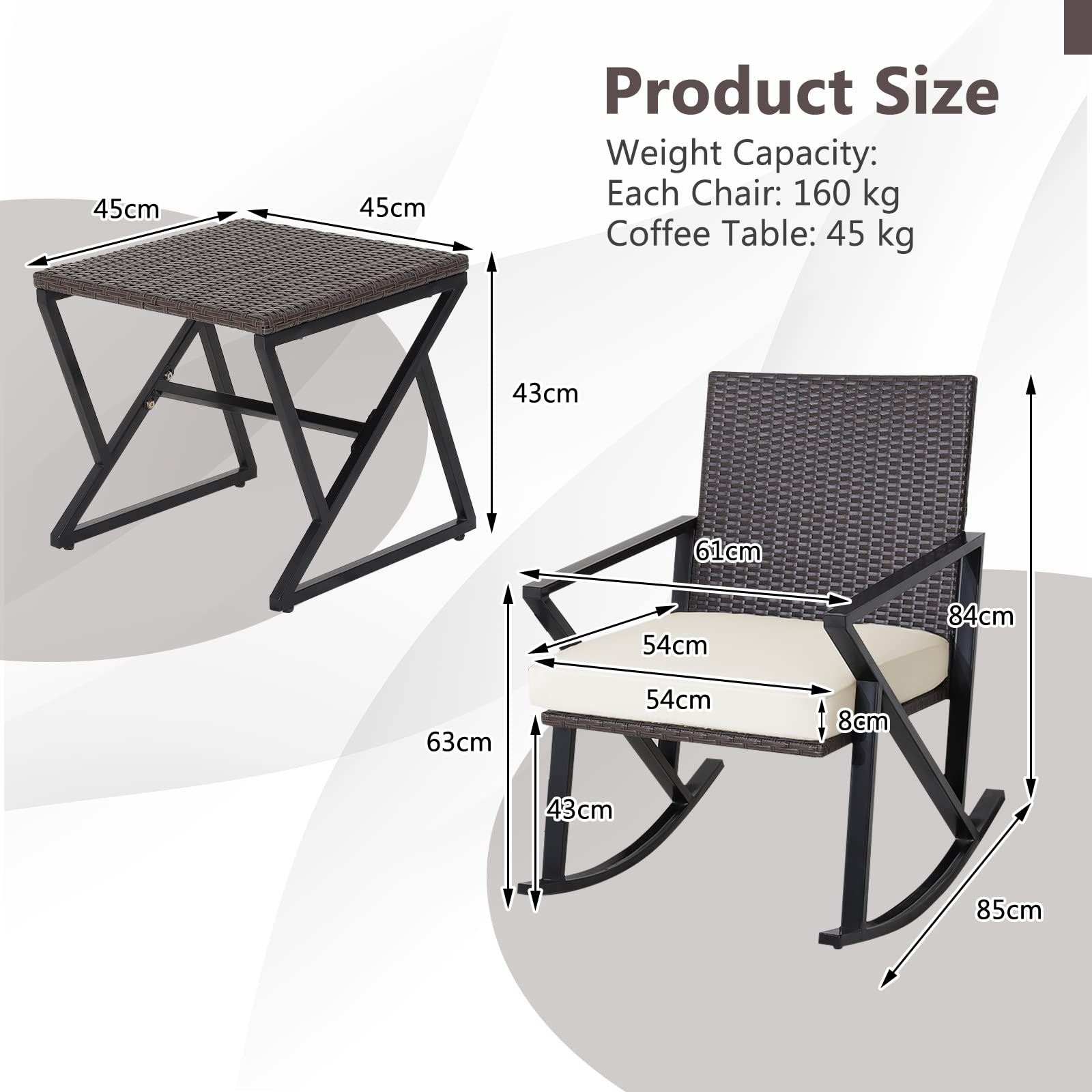 Set Di 2 Sedie A Dondolo Per Esterni Giantex - Tessuto Traspirante, Struttura In Metallo - Per Giardino, Terrazza, Veranda - Foto 3