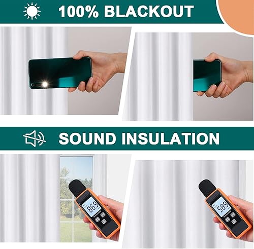 Miniatura 5 de Diraysid Cortinas 100% opacas de lino blanco para dormitorio, con ojales, aislamiento térmico, cortinas de oscurecimiento de habitación (2 paneles,