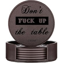 Funny Coasters, Thipoten Leather Coasters with Holder, Protect Furniture from Water Marks Scratch and Damage6Pcs, Brown
