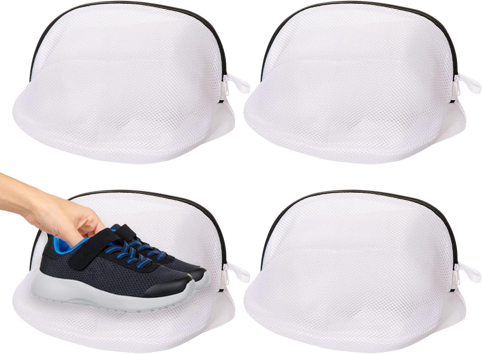 AUTODECO Pack of 4 Shoes Wash Bags Sneaker Mesh Washing Bag Shoe Cleaning Laundry Bag Large Size Honeycomb Delicate for Gym Shoes Slipper (4 Shoe Wash Bag 10x16 Inches)