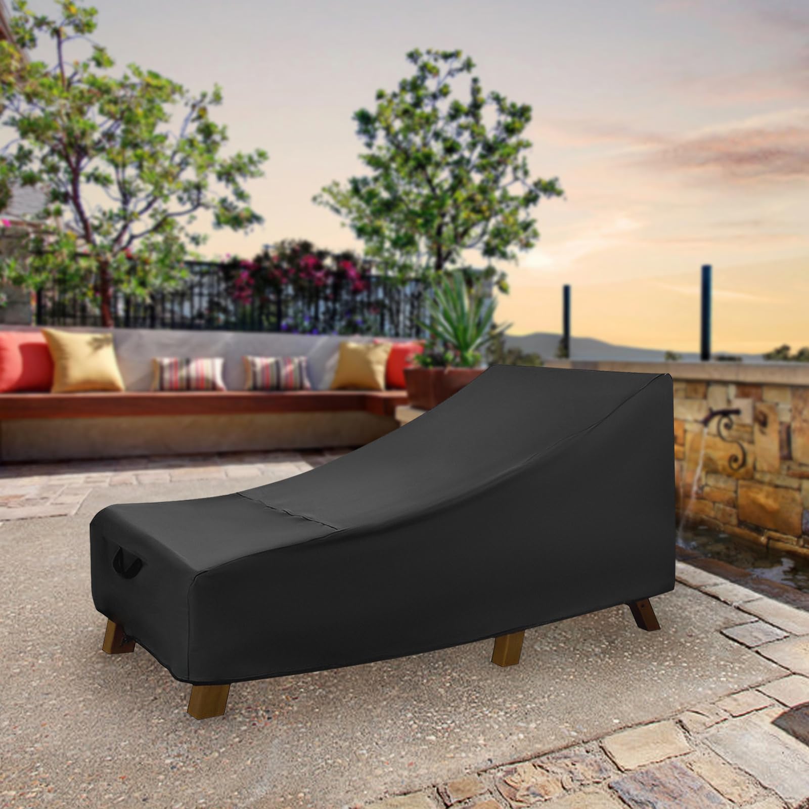 Pxolerig 1PCS Waterproof Patio Lounge Chair Cover Heavy Duty Outdoor Chaise Lounge Covers - 60L x 30W x 30H inch, Black