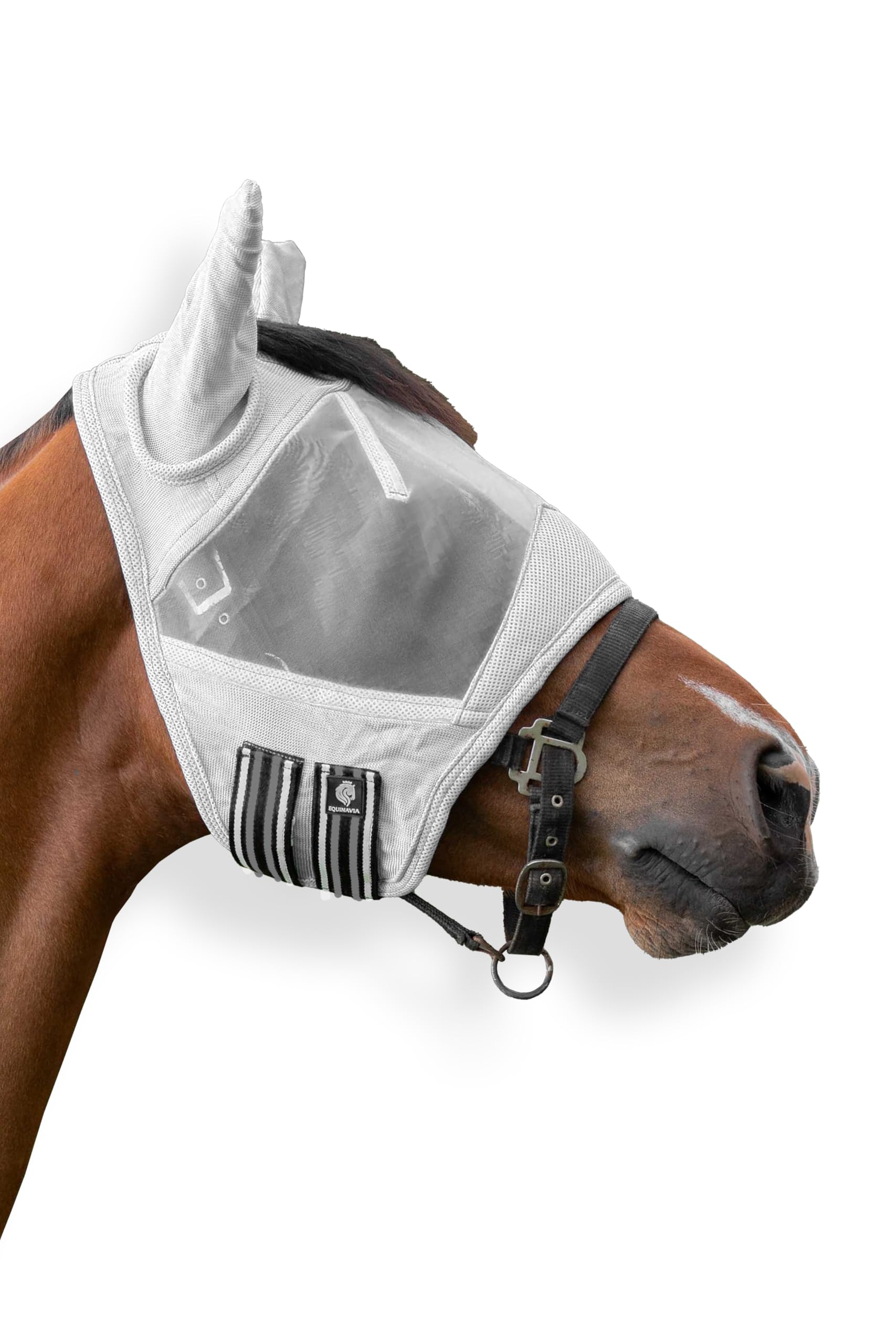 Equinavia Algard Soft Mesh Horse Fly Mask with Ear Protection and 45 UPF Rating | No Eye Irritation & UV Protection - Silver - Pony