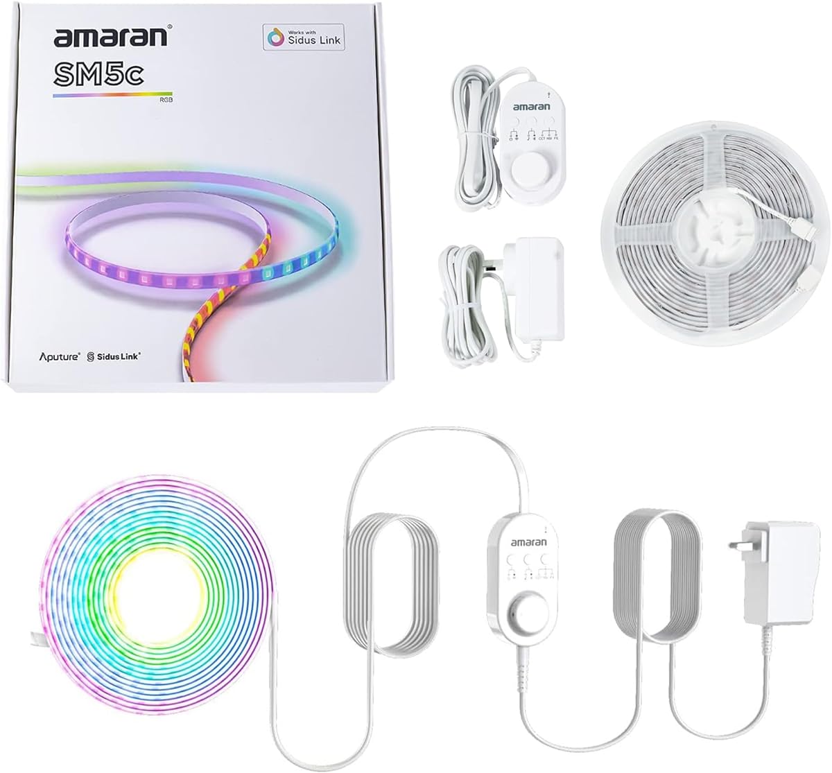 Aputure Amaran SM5c Smart Pixel LED Strip Light,20W 16.4ft RGB LEDs | 21 Built-In Pixel FX,9 System FX Suport App Contorl for Content Creators, Livestreamers, and Home Studios(SM5c Main Light)