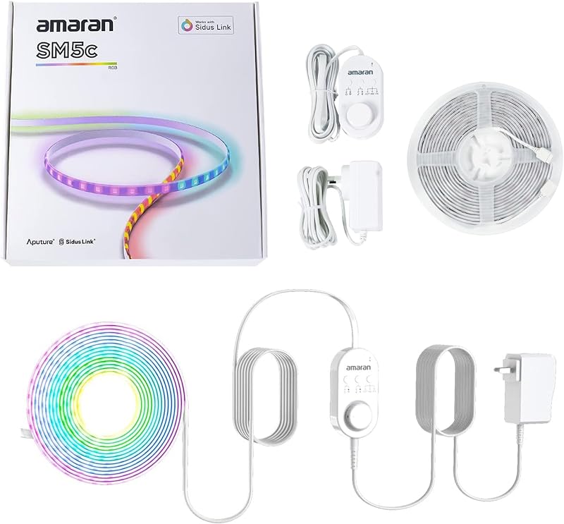 Aputure Amaran SM5c Smart Pixel LED Strip Light,20W 16.4ft RGB LEDs | 21 Built-In Pixel FX,9 System FX Suport App Contorl for Content Creators, Livestreamers, and Home Studios(SM5c Main Light)