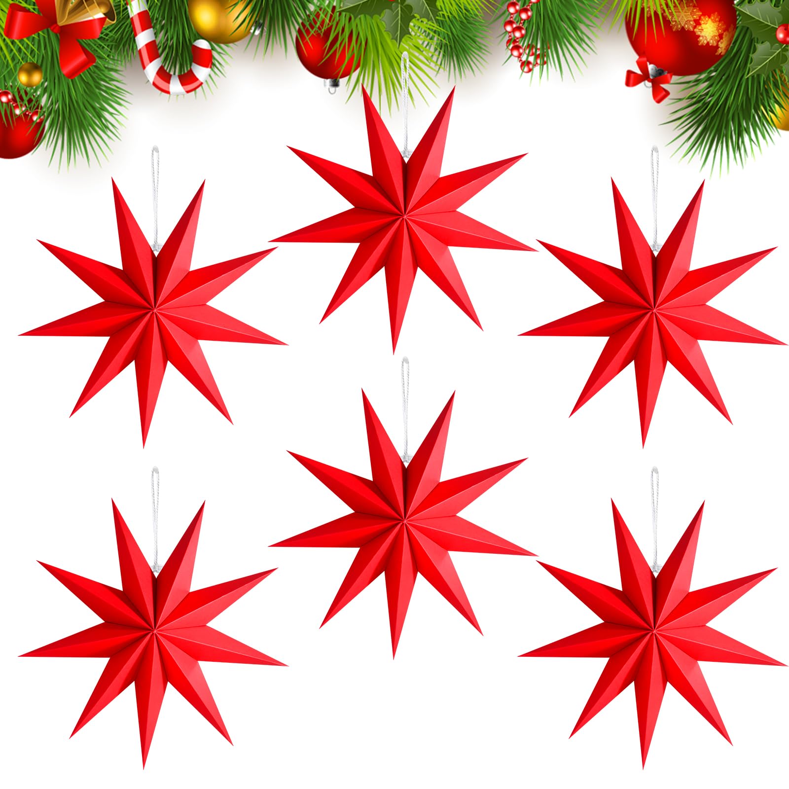 5 étoiles En Papier Pliantes De Noël | 30 Cm De Diamètre, 9 Pointes, Décorations Pour Plafond Ou Table - 6
