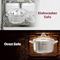 Vista 9 de SUNHOUSE Olla de acero inoxidable – Olla de cocina de inducción resistente de 11 cuartos de galón con tapa visible para pasta, sopa, espagueti, olla