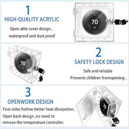 Miniatura 3 de Caja de bloqueo de termostato con cubierta de termostato para llave, caja de bloqueo universal para termostato pequeño transparente para termostatos