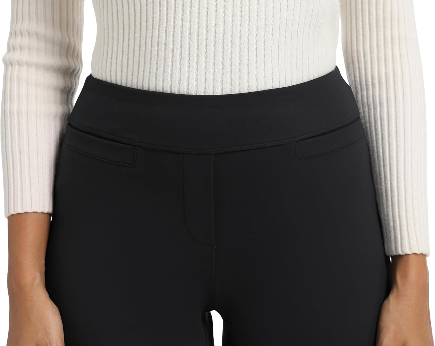 Foucome Womens Dress Pants Wide Leg Stretchy Pull On Work Pants Business Office Casual Ladies Slacks with Pockets Black XL - Image 4