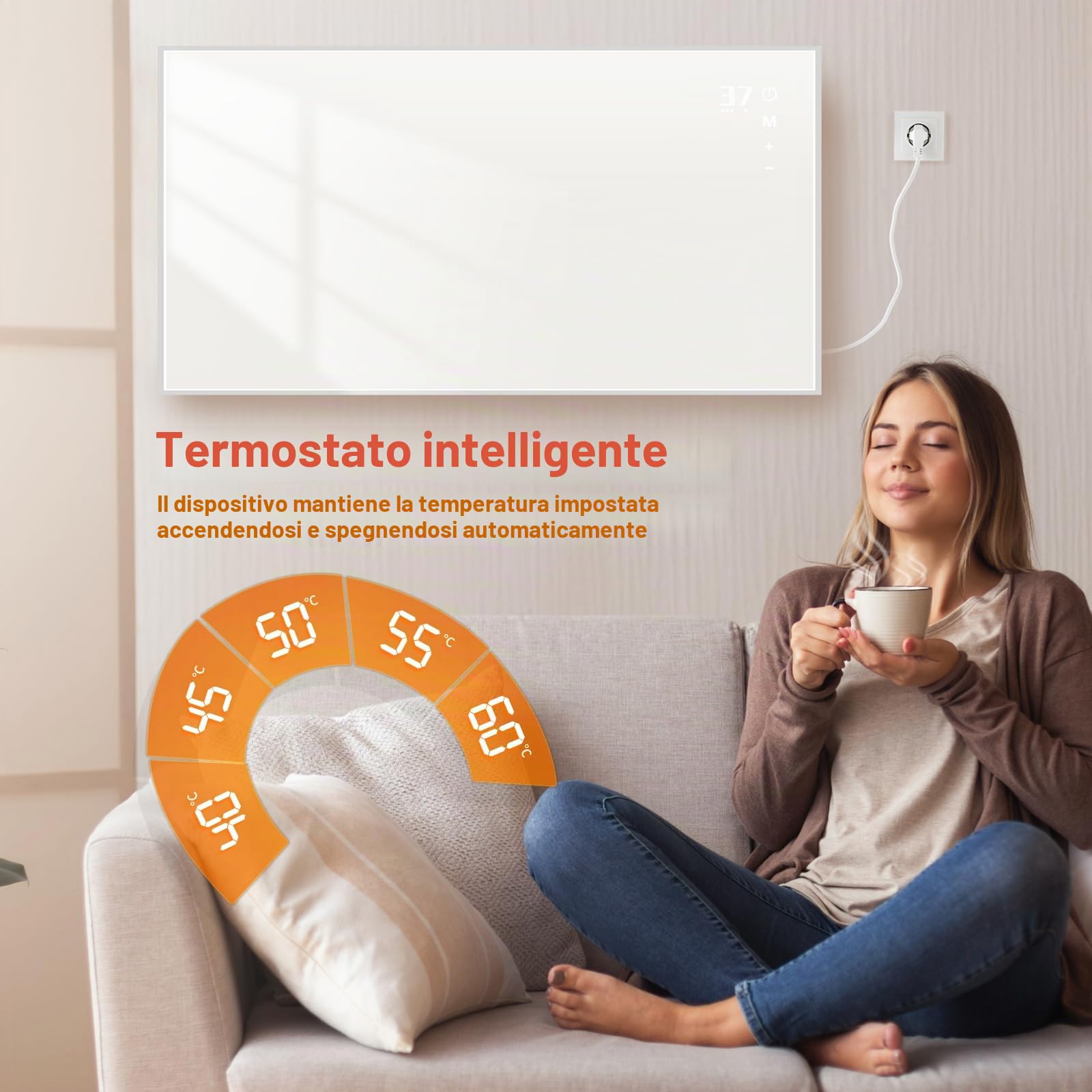 Pannello Riscaldante a Infrarossi da Parete, 450W, Silenzioso | Riscaldamento Elettrico con Telecomando e Controllo App, Timer 9 Ore, Protezione Surriscaldamento per Comfort Ottimale