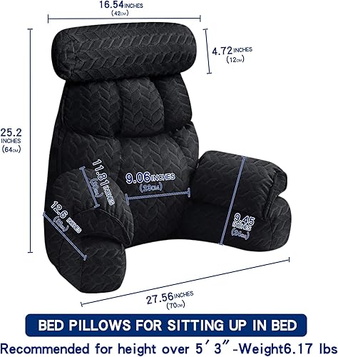 Miniatura 2 de FXXUDVNIIN Almohada de espalda para sentarse en la cama, con reposabrazos de 9.4 pulgadas, almohada de cama para sentarse, brazos de pulgadas para