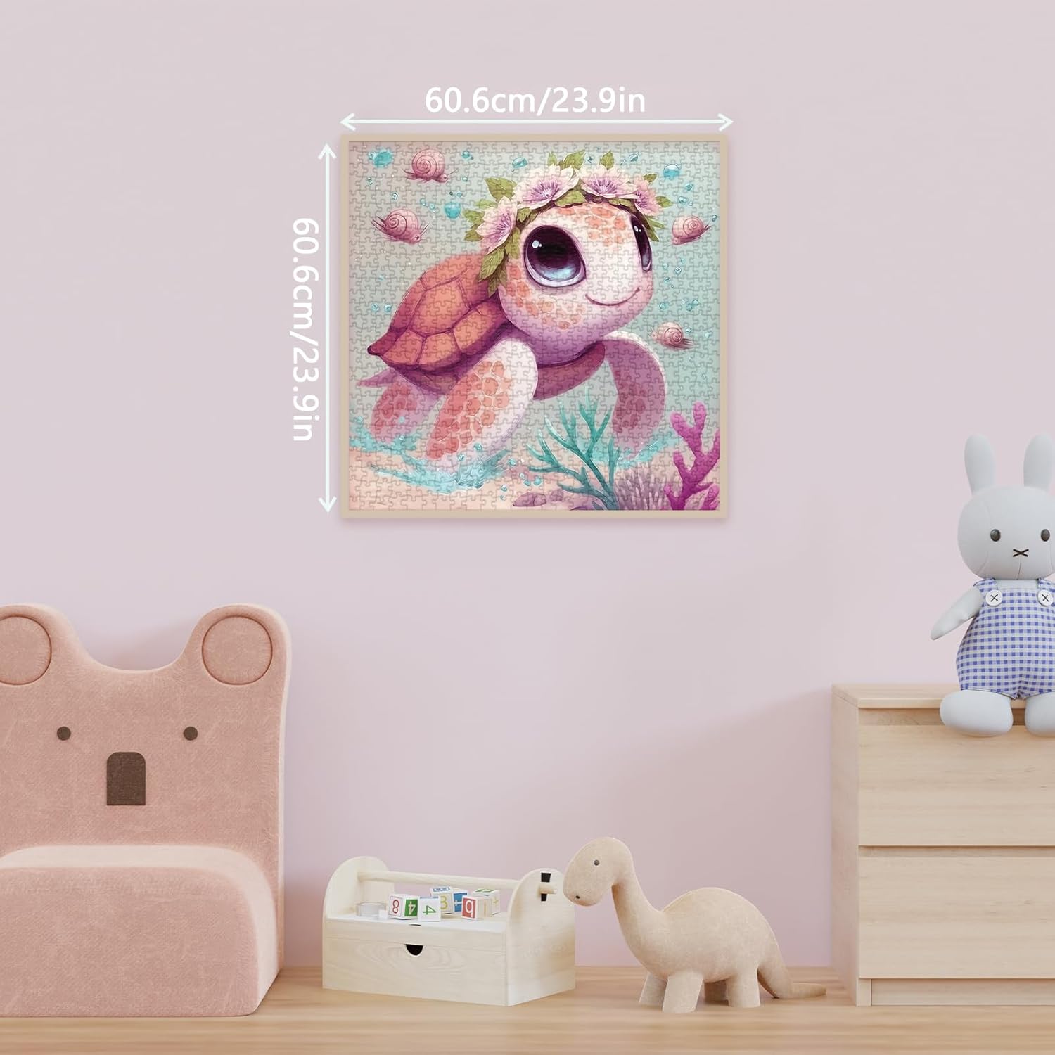 Sea Turtle Puzzle Flower for Adult 1000 Pieces, Ocean Animal Art Puzzles Nature, Cute Underwater Wave Spirit Puzzle as Home Decor