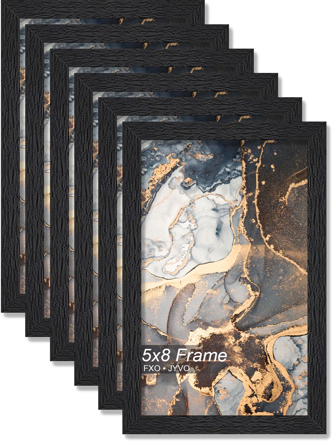 Fxojyvo Engineered Wood 5x8 Picture Frame Set of 6, Black Frame for 5 x 8 Inch Picture Poster Photo, Light Weight 5 by 8 Frame with Wood-grain for Wall - 6 Pack/Black/5"x8"