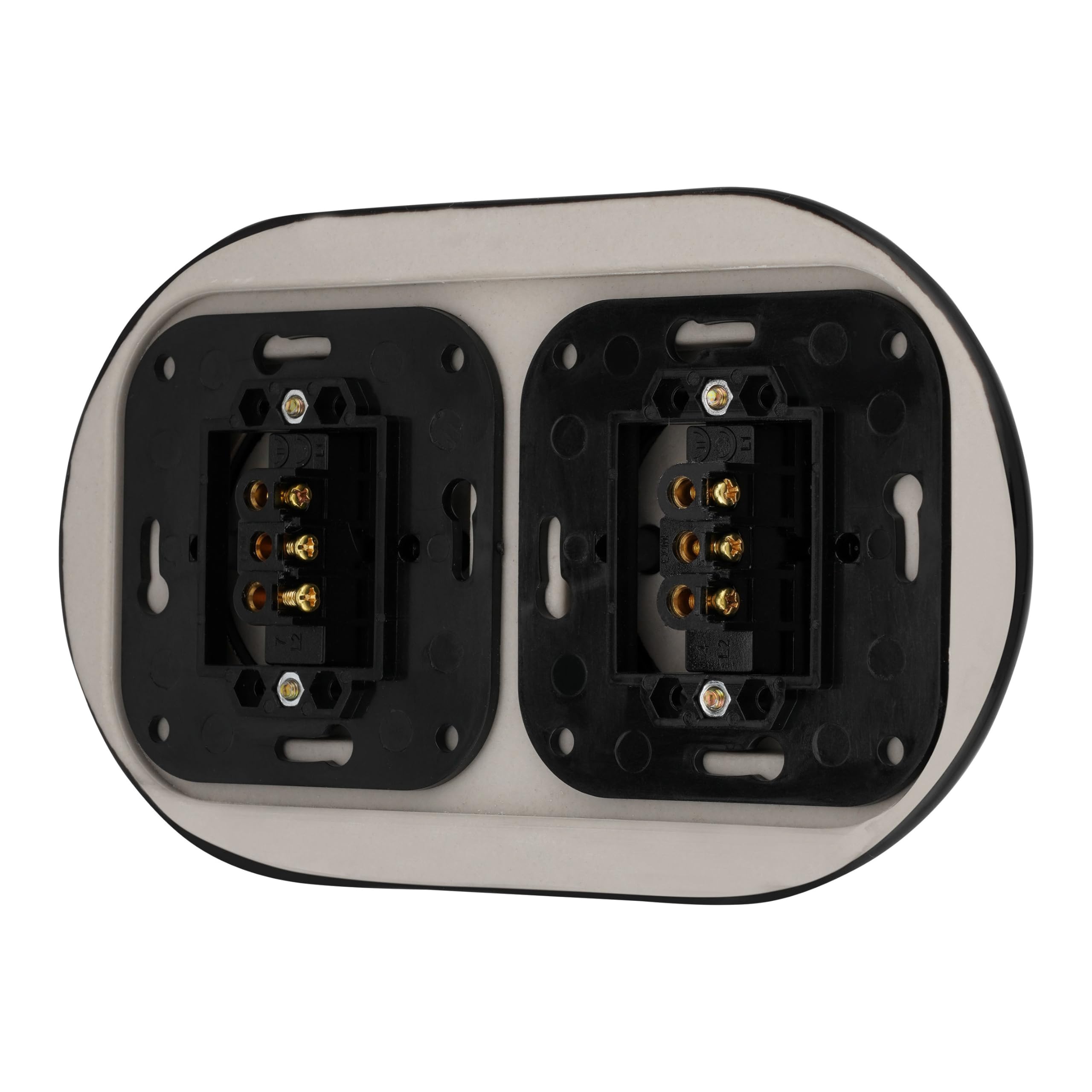 Unterputz Porzellan Retro Schalter, 2-fach, All-in-One, SET Serie PR1 schwarz