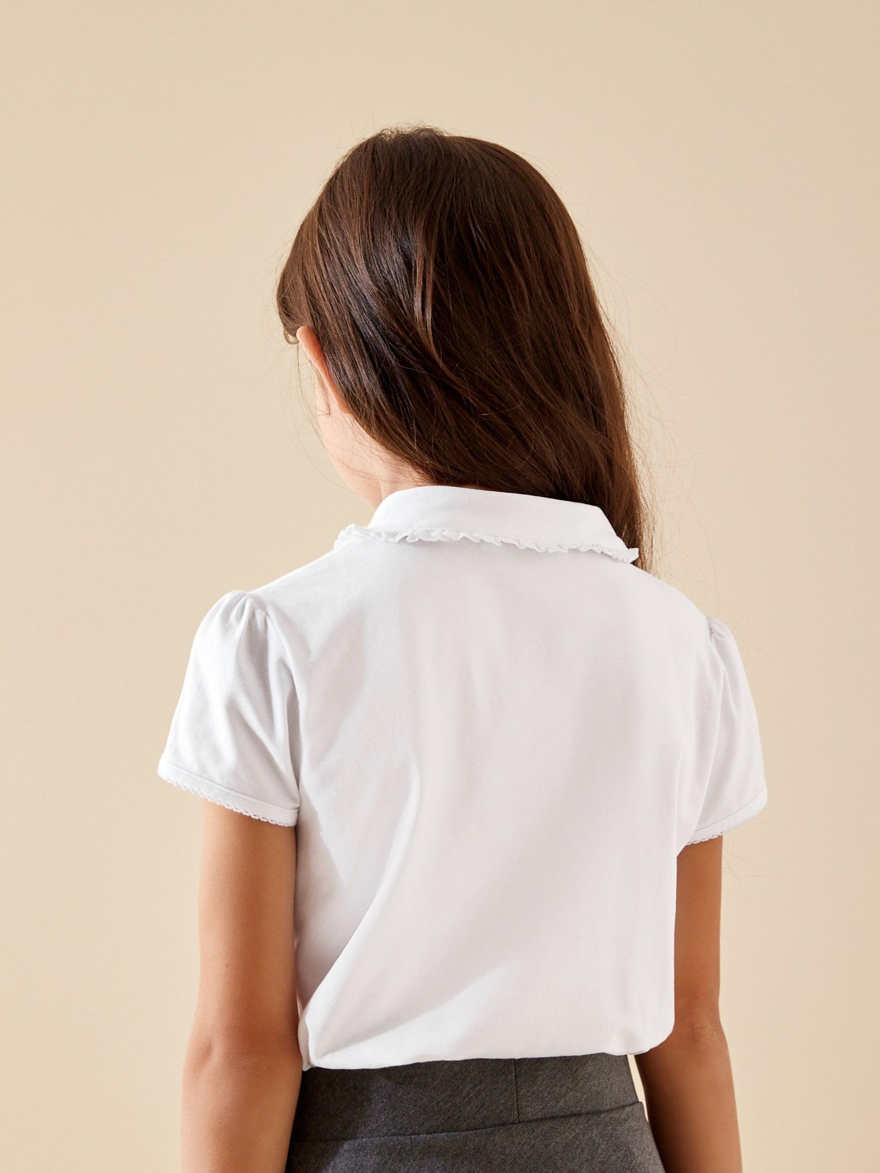 NEXT Fille Polo d’école en Coton Stretch avec col à Volants, Lot de 2