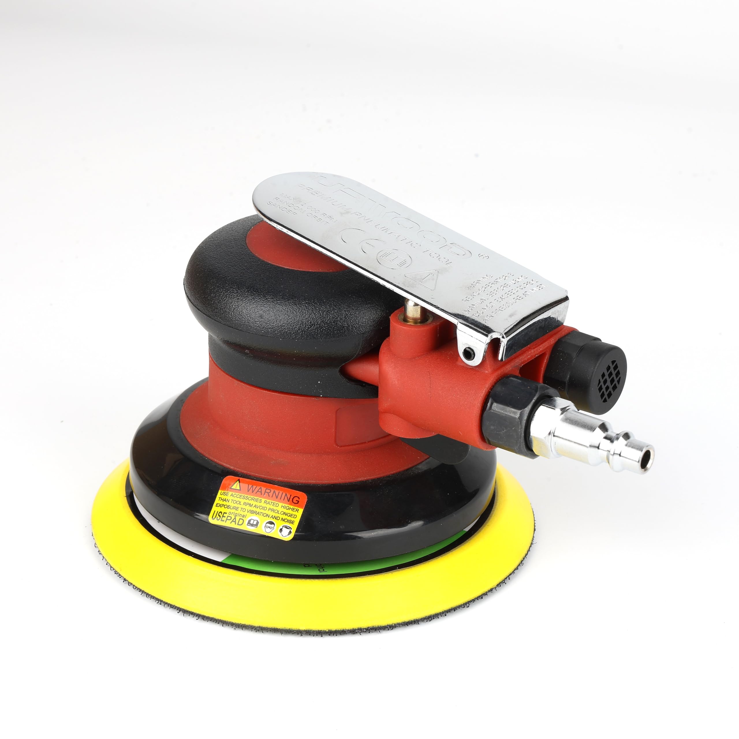 5 pollici Levigatrice orbitale casuale ad aria, tampone abrasivo 125mm con 10 carte vetrate, Buono per carrozzeria, lavorazione del legno, compositi, metallo