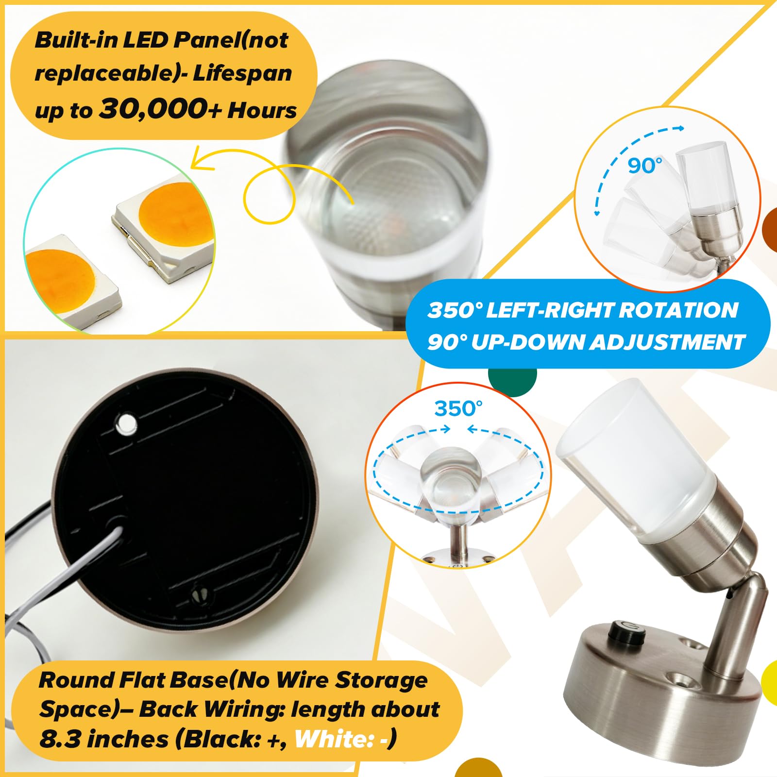 Luces de lectura para caravana de 12 V, luz interior para caravana con puerto USB, iluminación LED con cargador USB-C para mesita de noche de 2 W, 100 lm, 12 voltios, azul claro y blanco, 3000 K