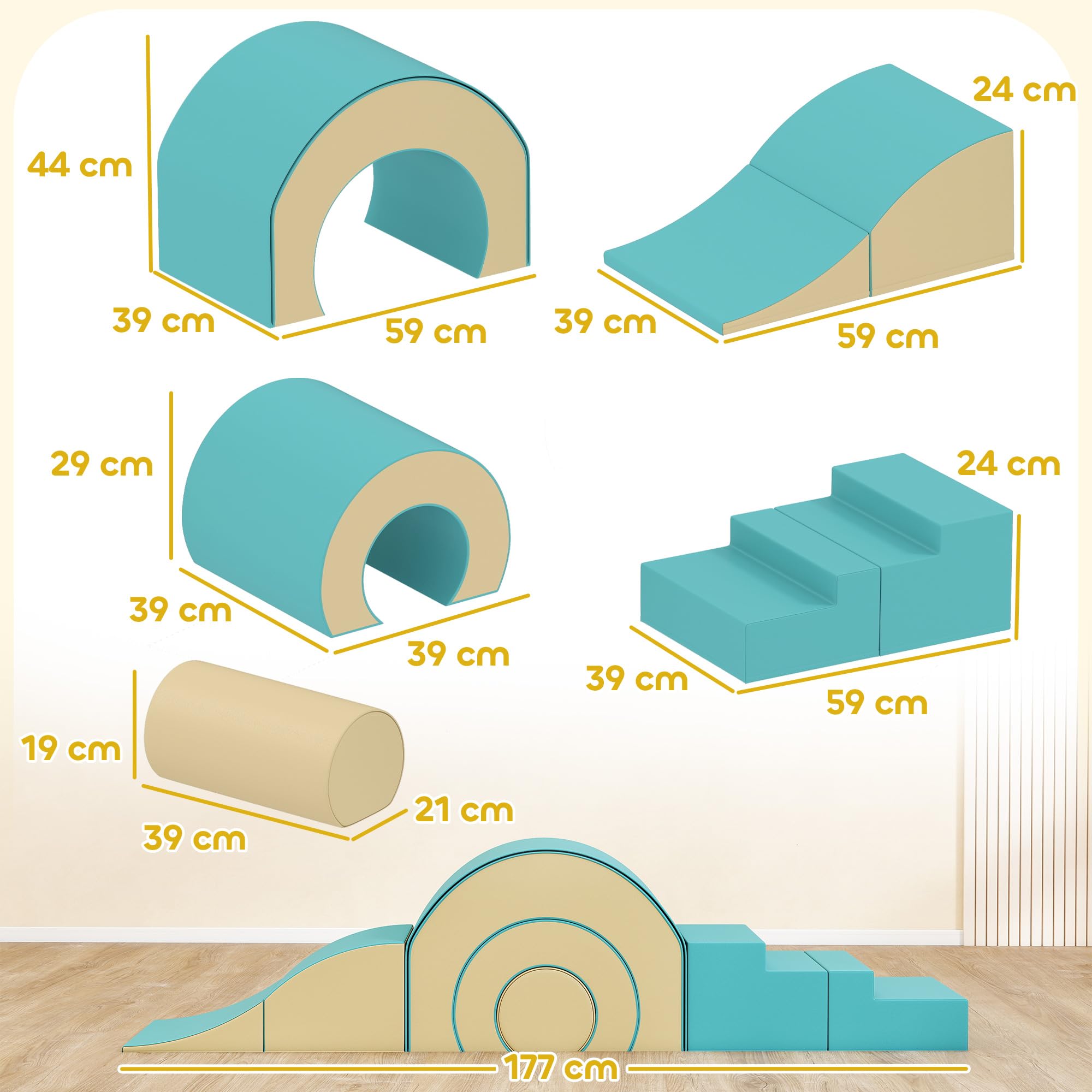 AIYAPLAY Schaumstoff Bausteine Kinder 5 TLG. Klettern Softbausteine Riesenbausteine Großbausteine Bauklötze Bausteinset Kunstleder Sand+Grün
