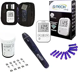 Kit Medidor de Glicose G-Tech Lite Smart Bluetooth 60 Tiras 10 Lancetas + Caneta e Estojo