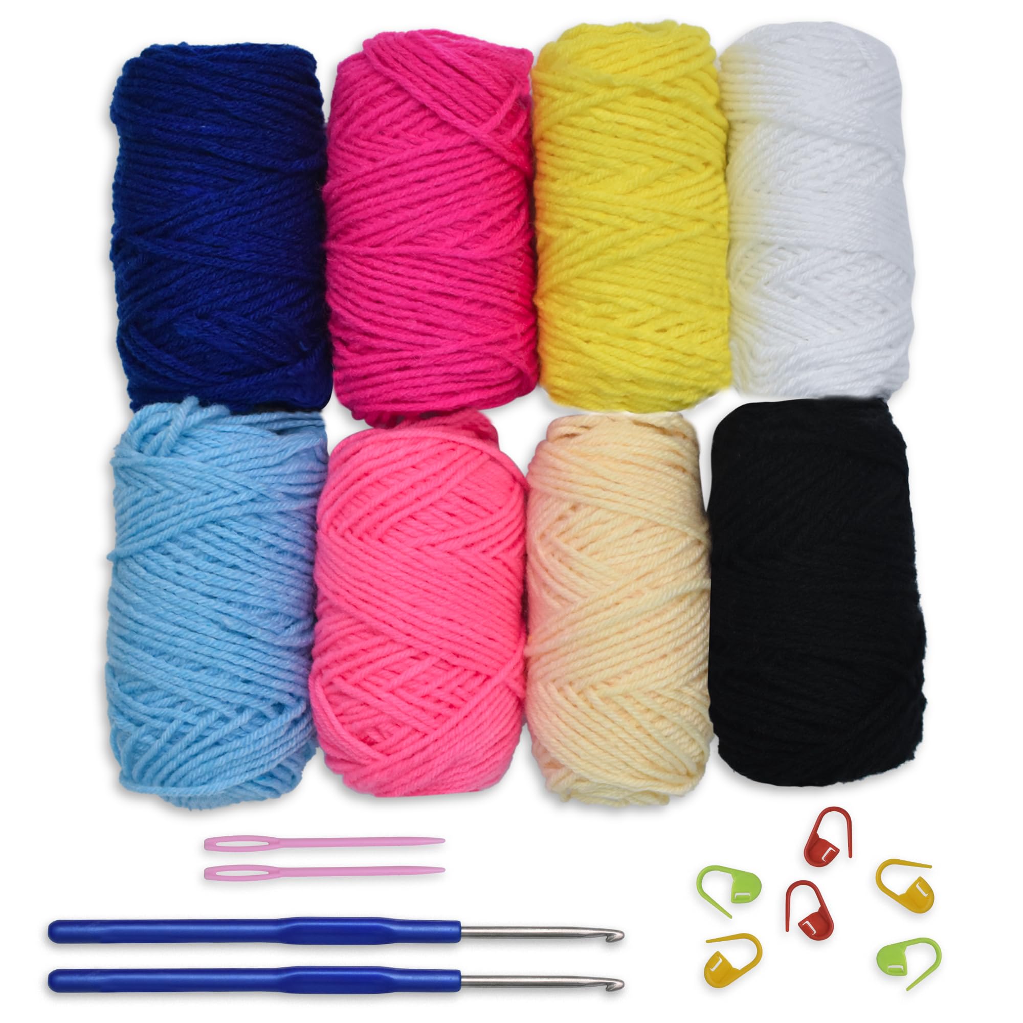 picknMAKE Crochet Kit for Beginners with Wool Yarn, Crochet Hooks, Plastic Needles & Stitch Markers – DIY Learn to Crochet Set for Adults & Kids (All Tools Included)