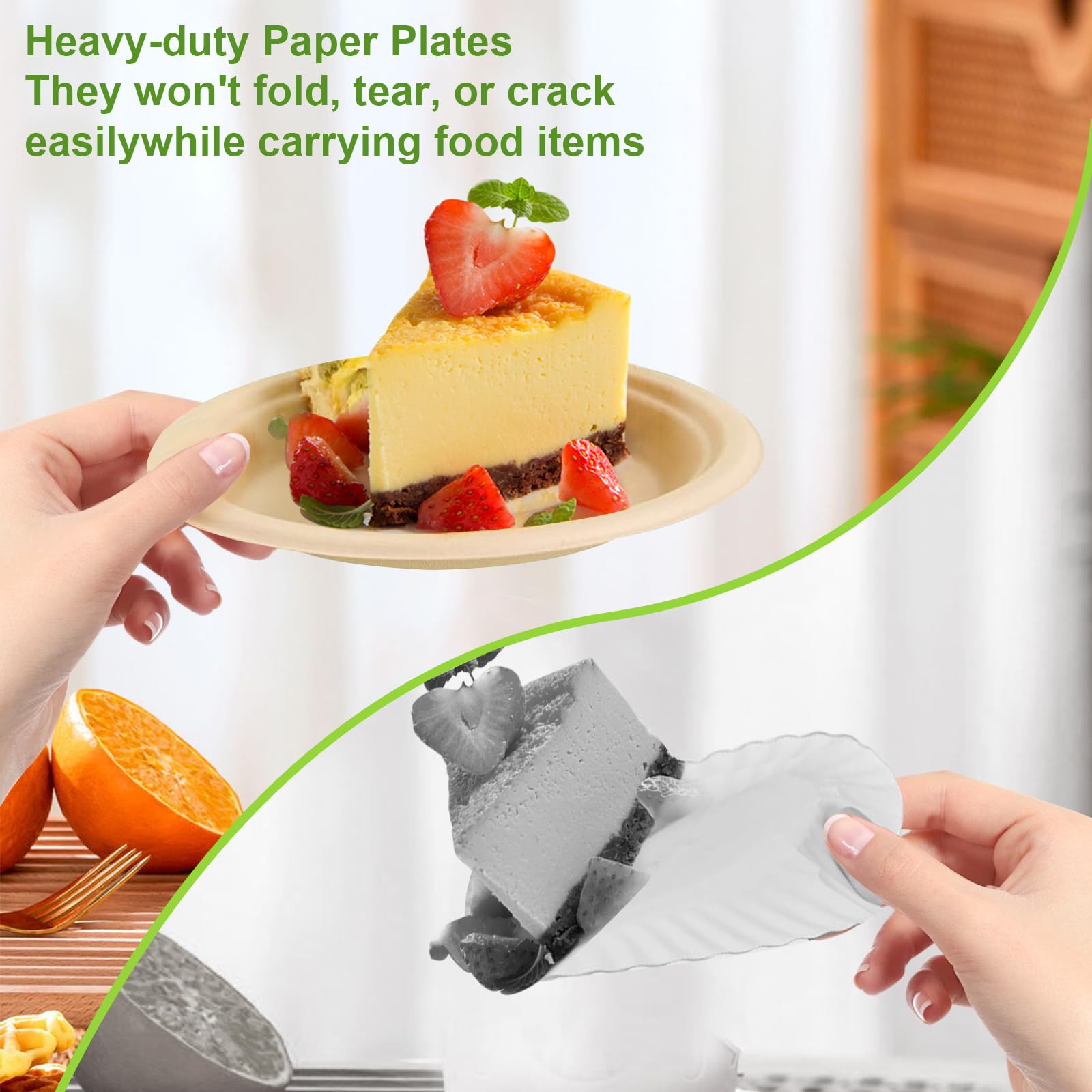 Platos de papel de 6 pulgadas, 150 unidades, platos de papel pequeños desechables de alta resistencia, platos compostables, hechos de bagazo natural, platos de caña de azúcar ecológicos