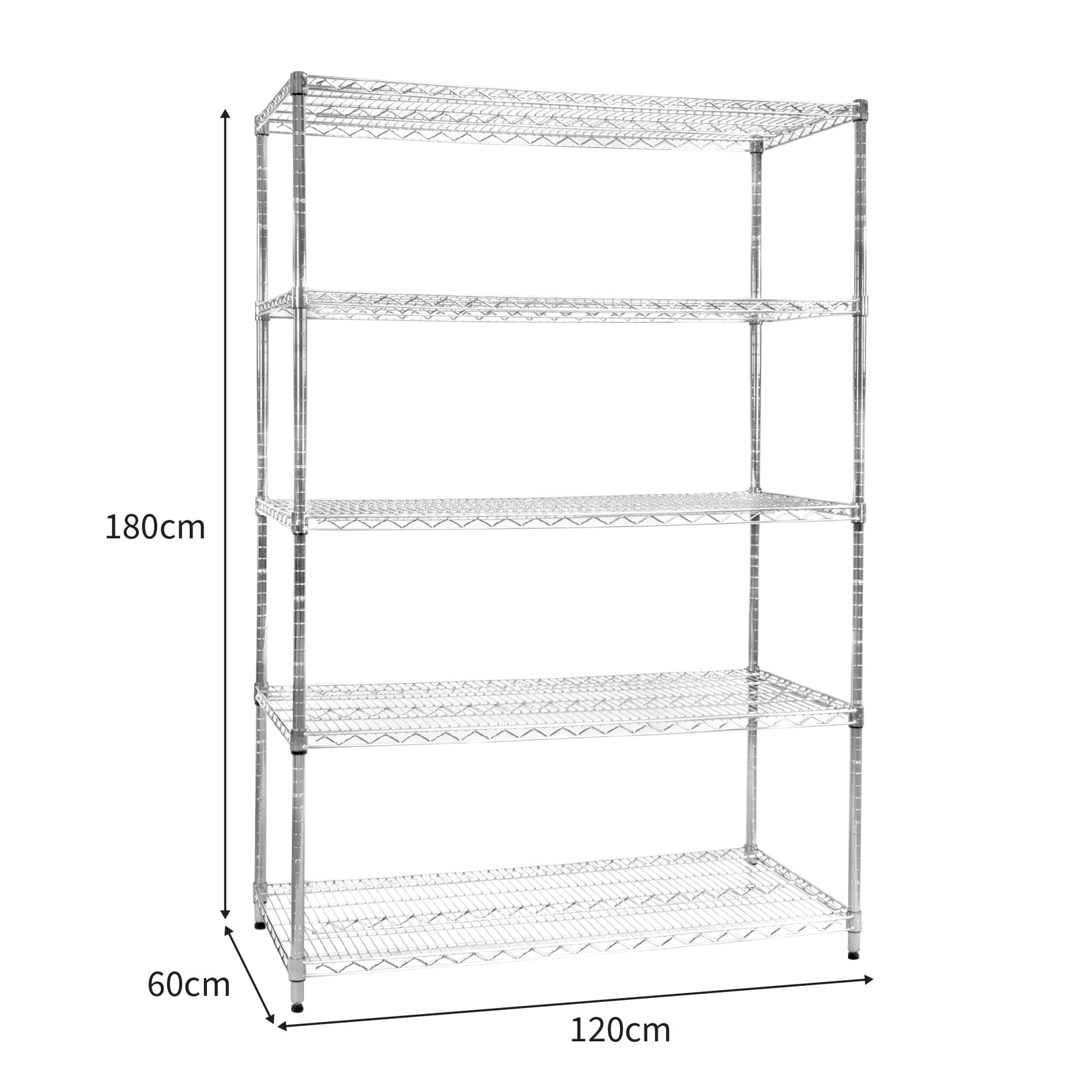 Scaffale in metallo a 5 livelli Unità di stoccaggio per carichi pesanti Scaffali regolabili in altezza senza bulloni e piedini di appoggio 1000kg Capacità di peso 60cm x 120cm x 180cm