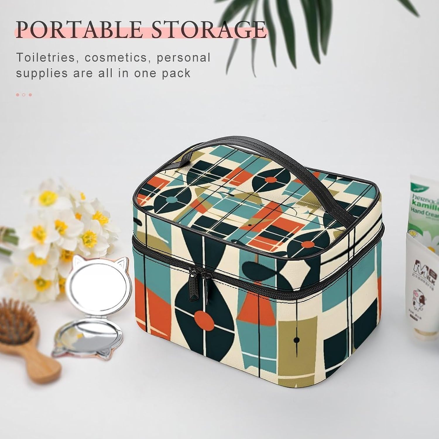 Travel Makeup Bag Portable Large Cosmetic Bag with Handle And Compartment image 5