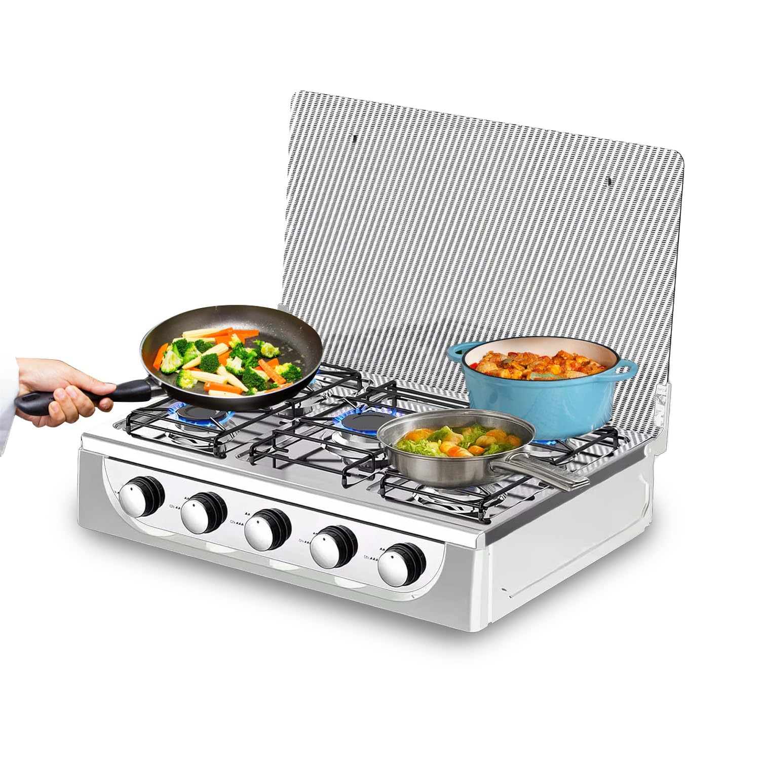 Avilia - 5-palnikowa płyta kuchenna z kryształową pokrywą i żeliwnym rusztem, wysoka moc, elegancki design, do użytku domowego i profesjonalnego, łatwy zapłon, solidna i bezpieczna konstrukcja