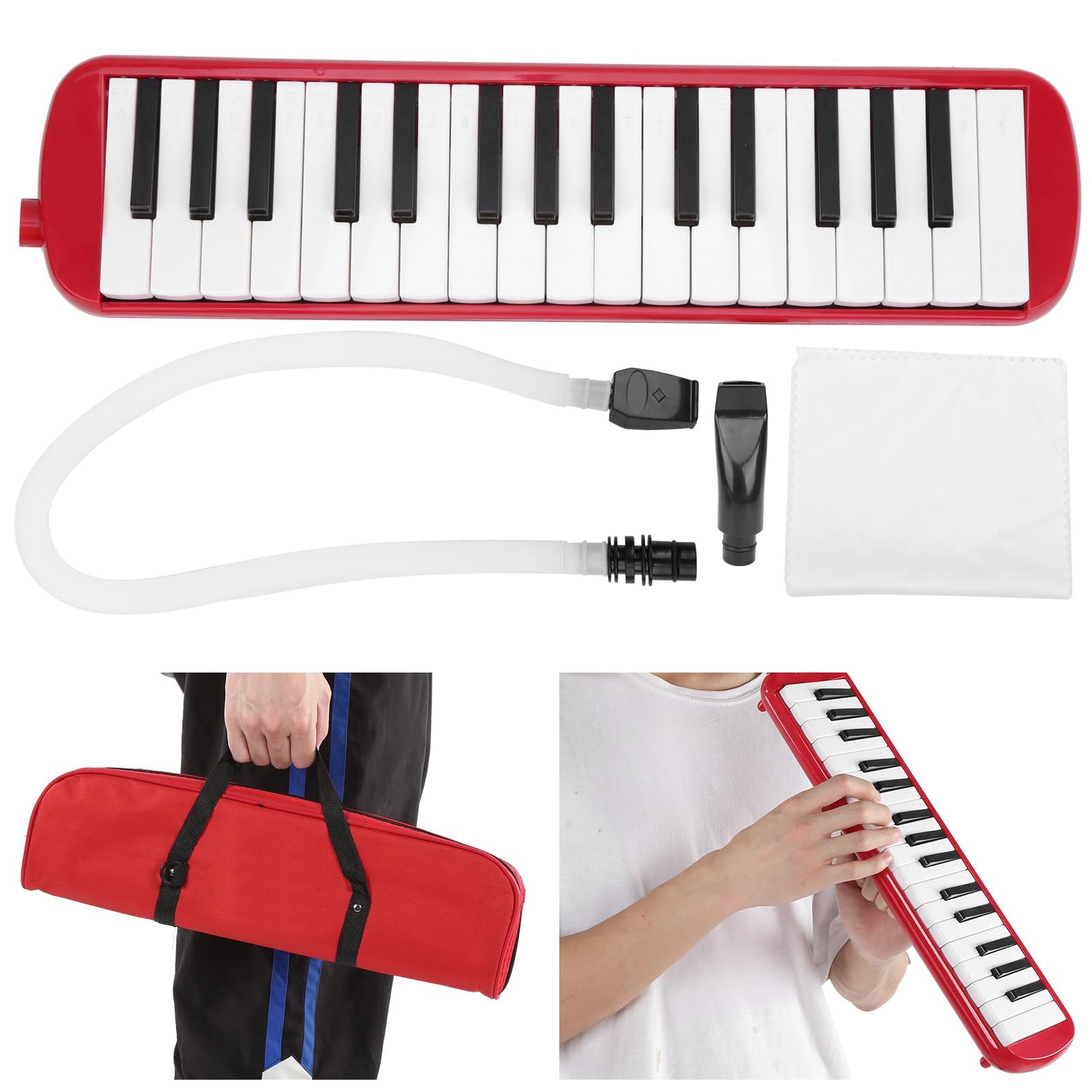 Irin Melodica 32 Instrumento de Viento Key, Amigable para Principiantes con Boquilla de Corneta y Bolso Duradero para Educación Musical y Rendimiento Profesional (Rojo)