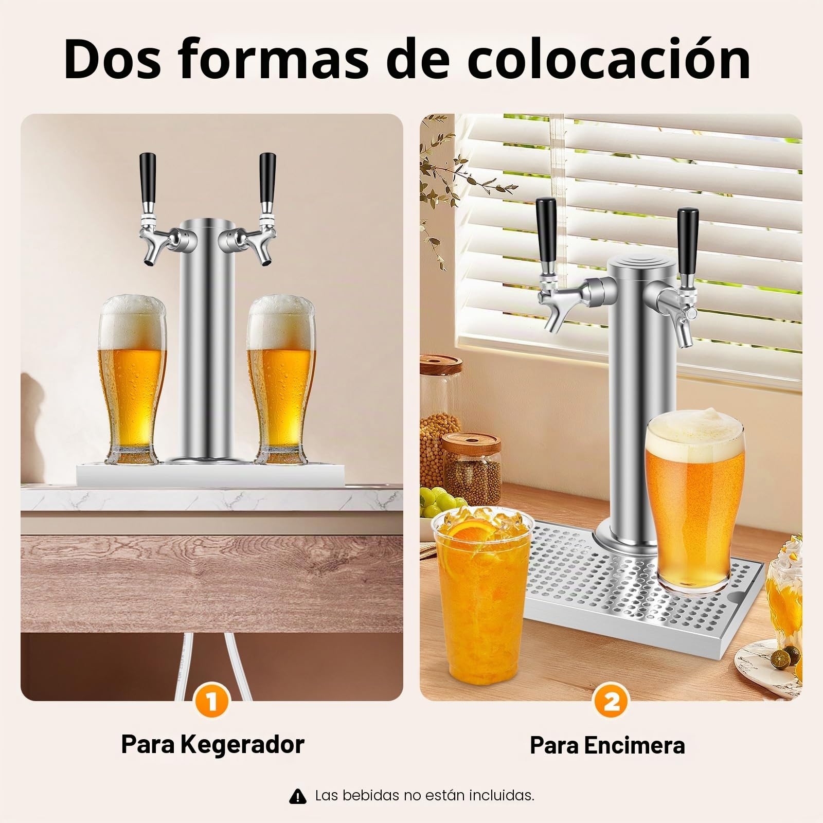 Dispensador de cerveza de doble caño para cerveza, torre de cerveza, 2 grifos, acero inoxidable, dispensador de bebidas para bar, uso doméstico, tubos de PVC de 1,5 m, cromo pulido, 3 kg de peso