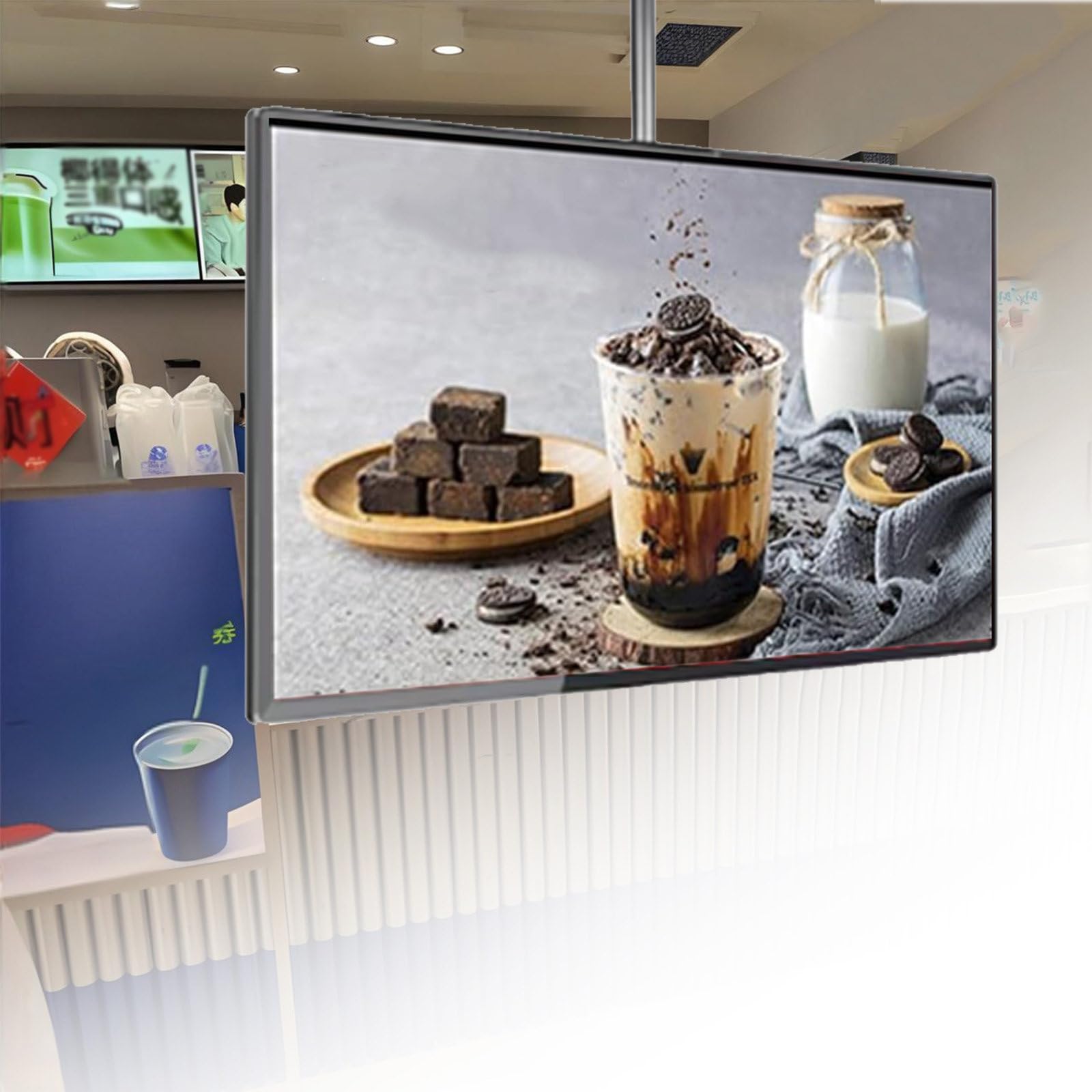 Pantalla LED publicitaria para Exteriores,Pantalla Digital suspendida Ultrafina,Pantalla LED dinámica para publicación remota, Ideal para Tiendas de té de Burbujas,hospitales y pizzerías 24“