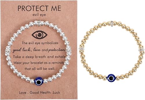 2 pulseras contra el mal de ojo para mujer, pulsera de cuentas de moda con dijes de mal de ojo de buena suerte, decoración de adorno, regalos para
