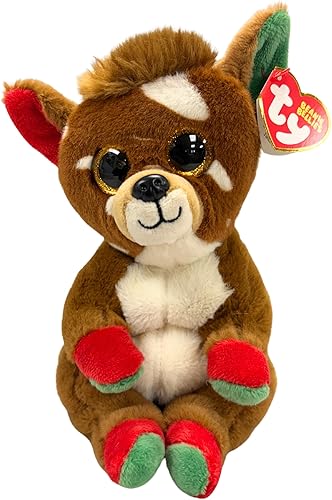 Ty - Peluche - Beanie Bellies Special Christmas - Reno - Juno - Marrón - Peluche con barriga suave y ojos dorados con purpurina - Peluche suave y