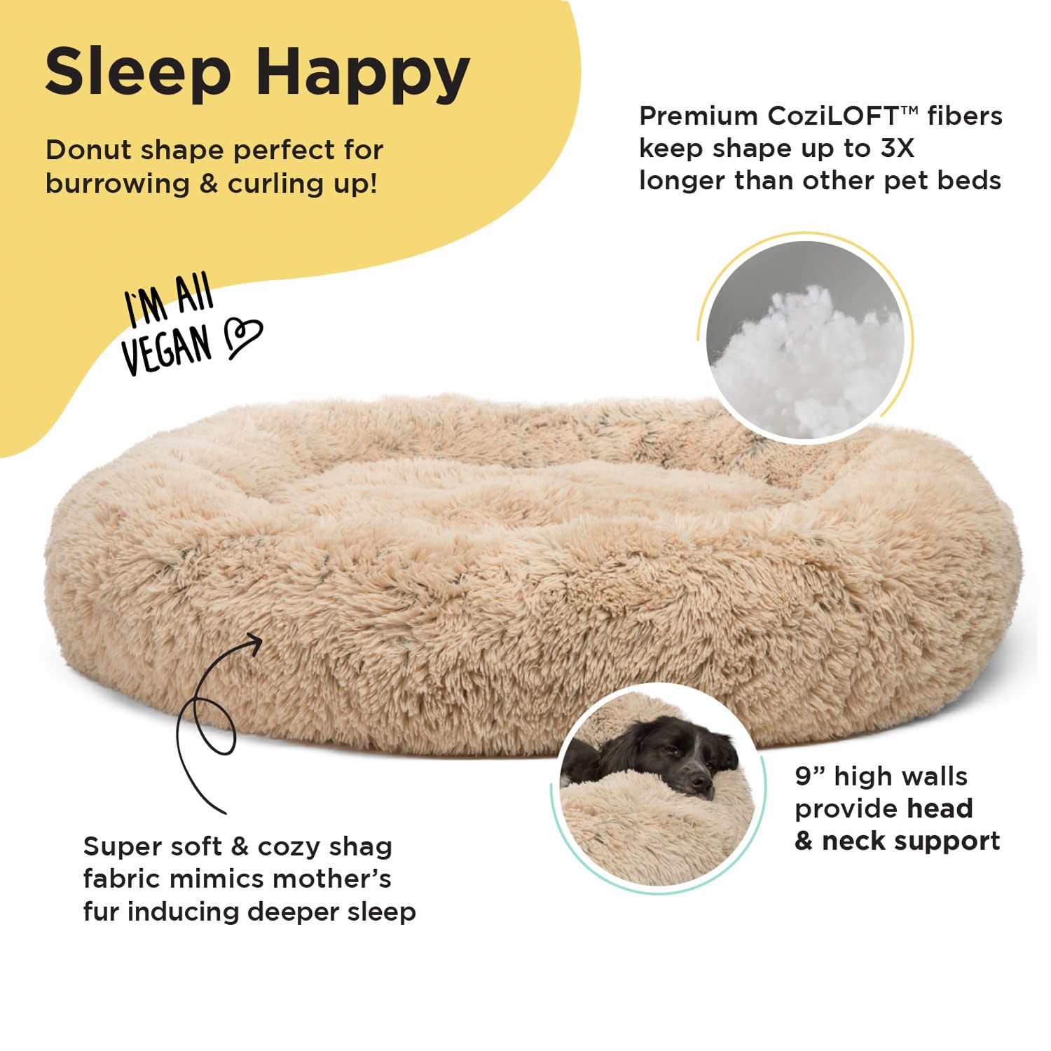 Best Friends by Sheri The Original Calming Donut Cat and Dog Bed in Shag Fur Taupe, Extra Large 45x45