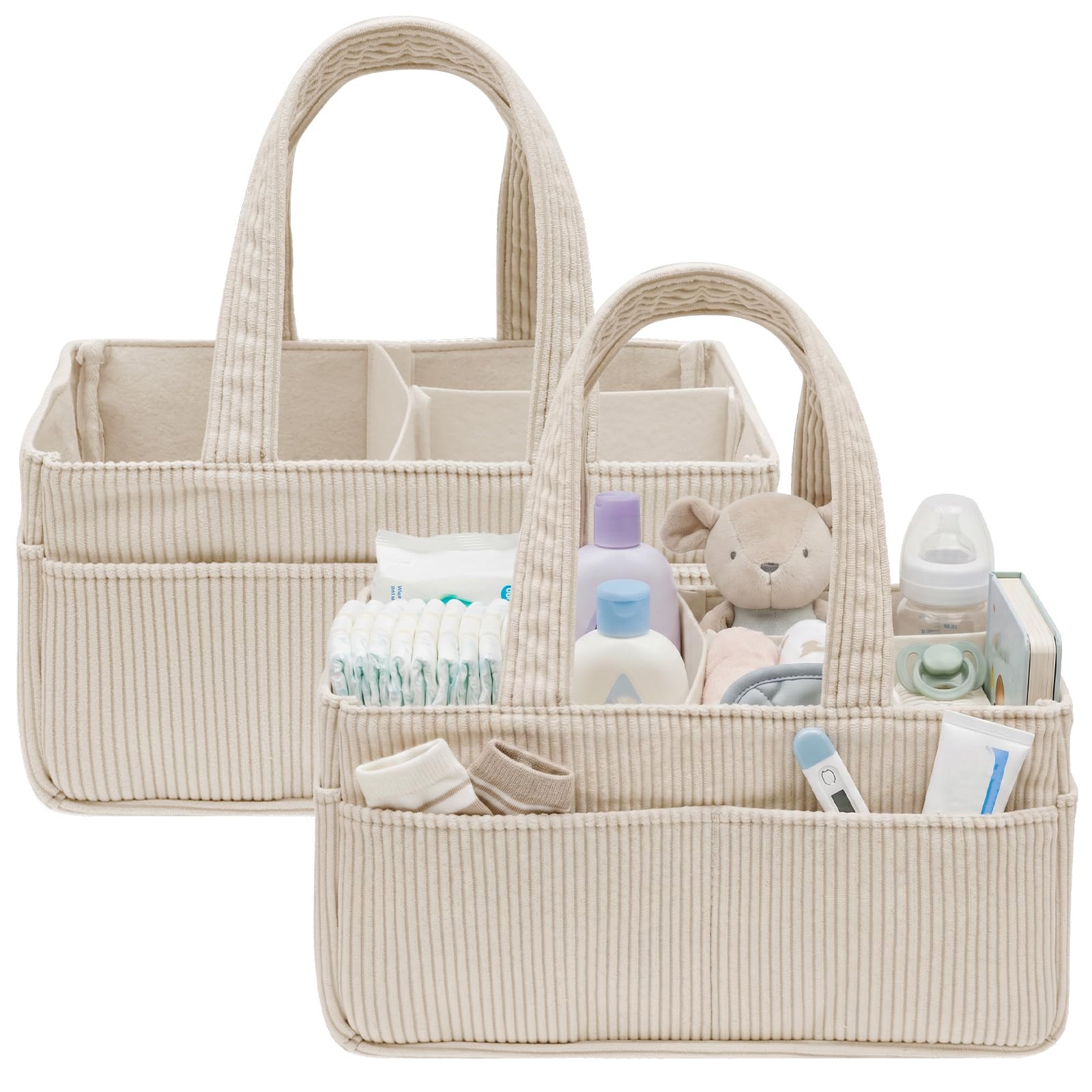 Eyoulife 2 Pack Corduroy Nappy Caddy Organiser for Changing Table - Stylish Nursery Storage Basket & Baby Diaper Caddy, Newborn Essentials Gift for Boys or Girls, Portable Car Storage