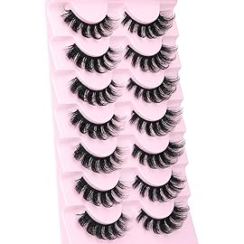 Mink Lashes Fluffy Wispy Lashes Natural Look 3D False Eyelashes D Curl Russian Strip Lashes 7 Pairs Short Fake Eyelash Pack by EYDEVRO