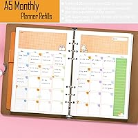 Vista 6 de Insertos para agenda Rancco A5, recambios mensuales para planificador, 90 páginas, papel de recambio para carpeta mensual de hojas sueltas con 6