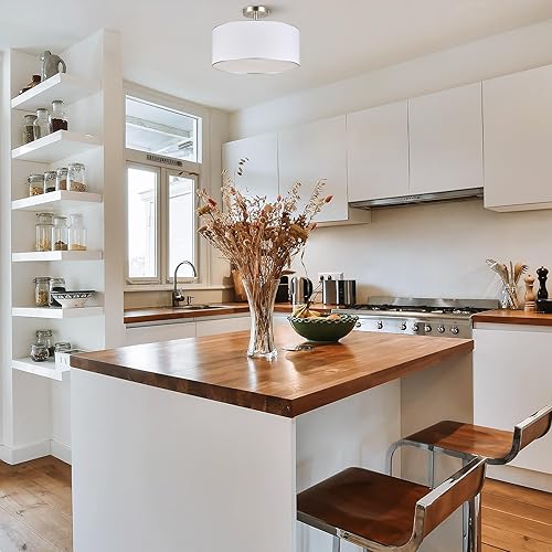 Miniatura 3 de VONLUCE Lámpara de techo de tambor, lámpara de techo de níquel cepillado de 18 pulgadas, lámpara de techo contemporánea de montaje semiempotrado con