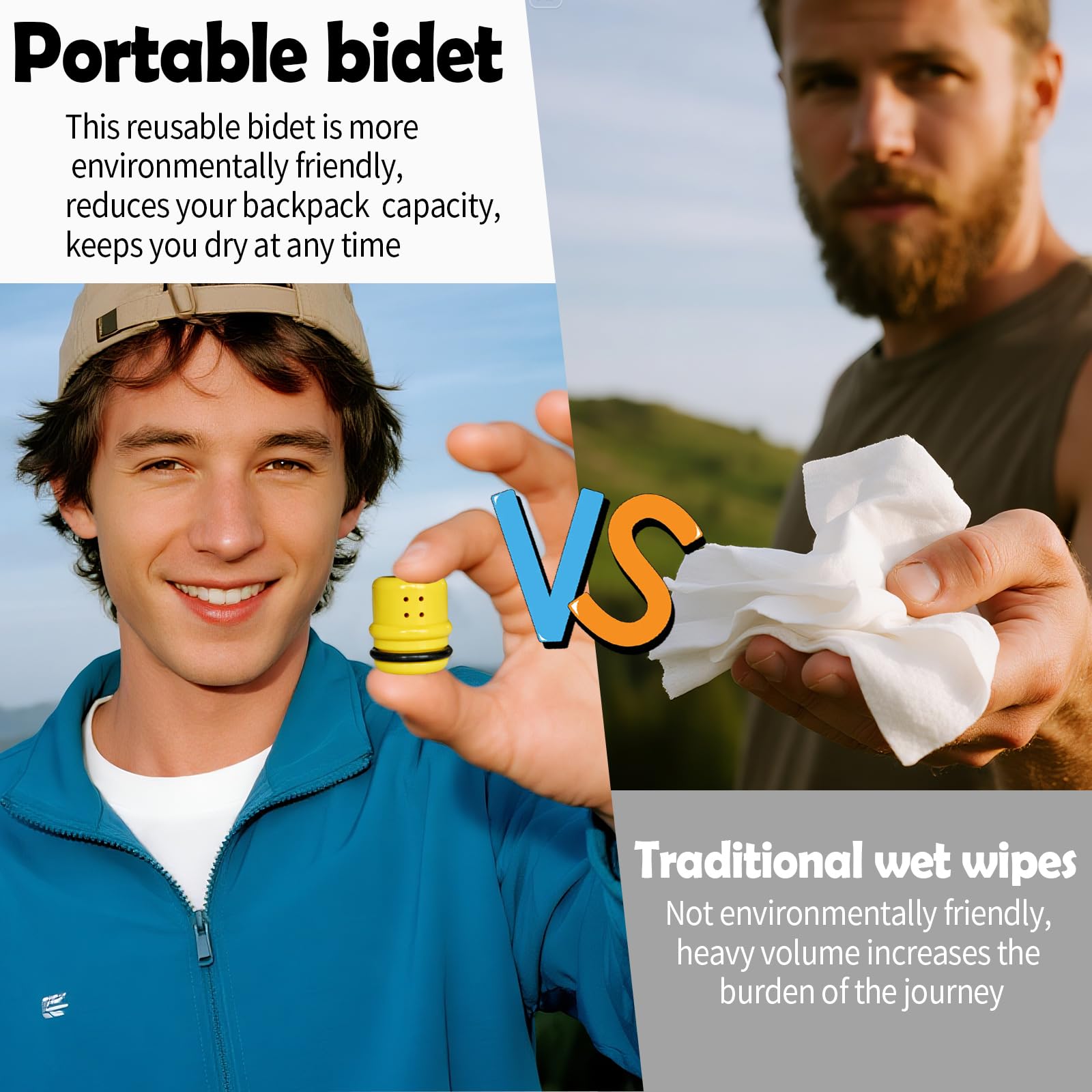 2PCS Portable Bidet for Travel Camping Backpacking - Universal Water Bottle Bidet for Backcountry Hiking with Adjustable Flow — view 5