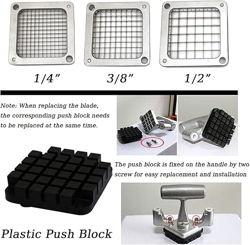 Miniatura 4 de Cortador de papas fritas de repuesto, cortador de verduras comercial, hoja de acero inoxidable y bloque empujador para cortar papas cebollas (38