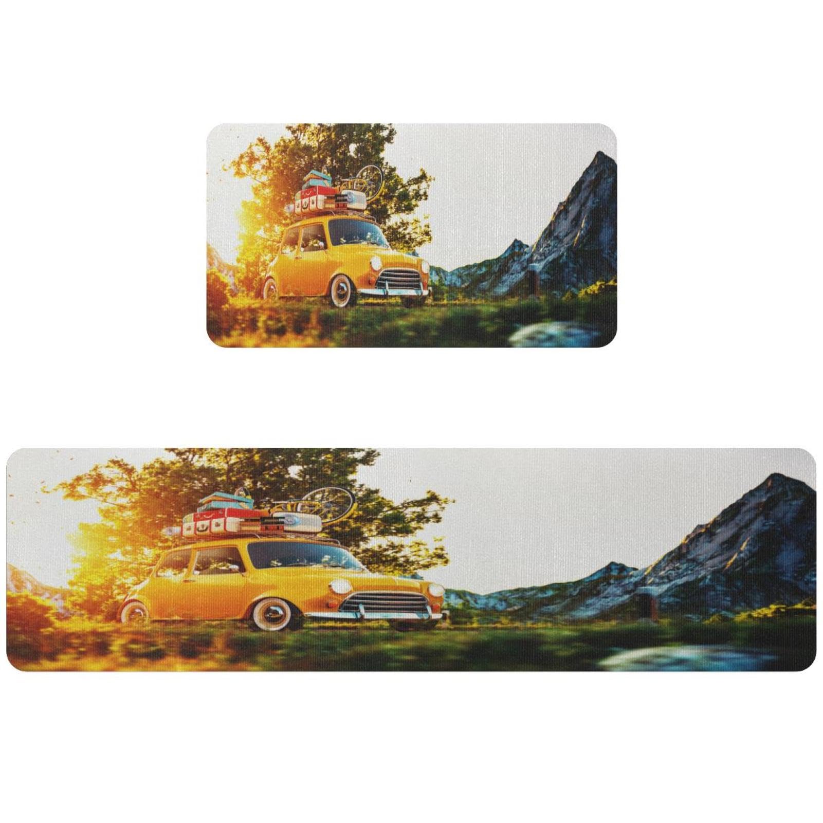 Tapis de cuisine pour couloir et buanderie style rétro voiture lot de 2 lavables