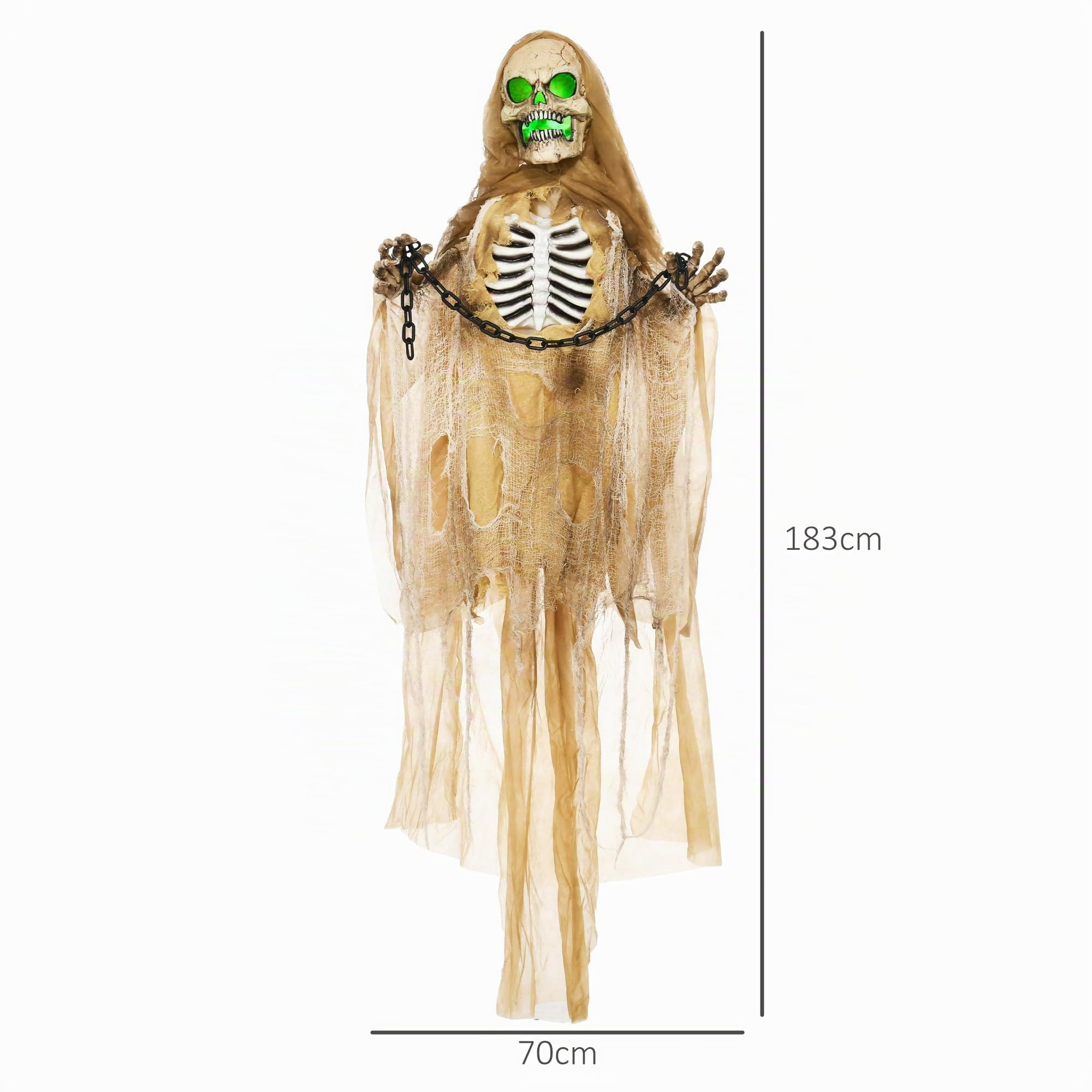HOMCOM Halloween Deko Skelett 183cm Animiert Hängend Grusel-Sound