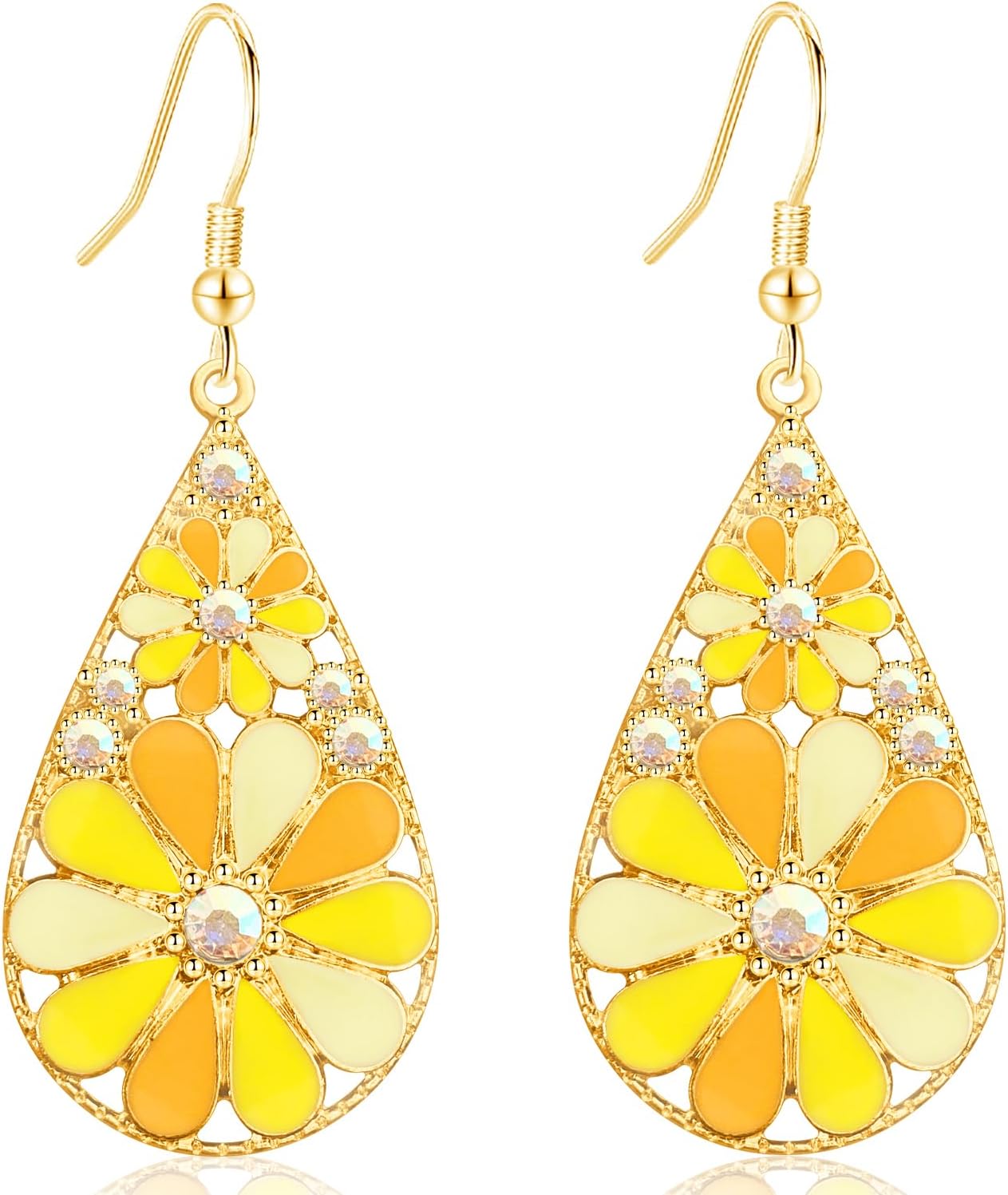Handmade Bohemian Tribal Retro Copper Crystal Teardrop Dangle Drop Earrings National Style Geometry Colorful Enamel Flower Hook Earrings for Women