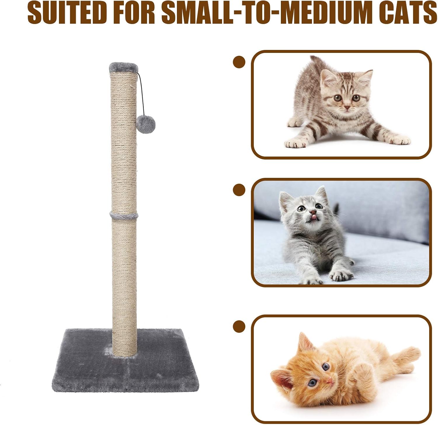 Poils bebe Cat Scratching Post for Indoor Cats, 29-inch Cat Scratchers Cardboard with Sisal Rope and Dangling Ball for New to Adult Kittens and Cats : Pet Supplies