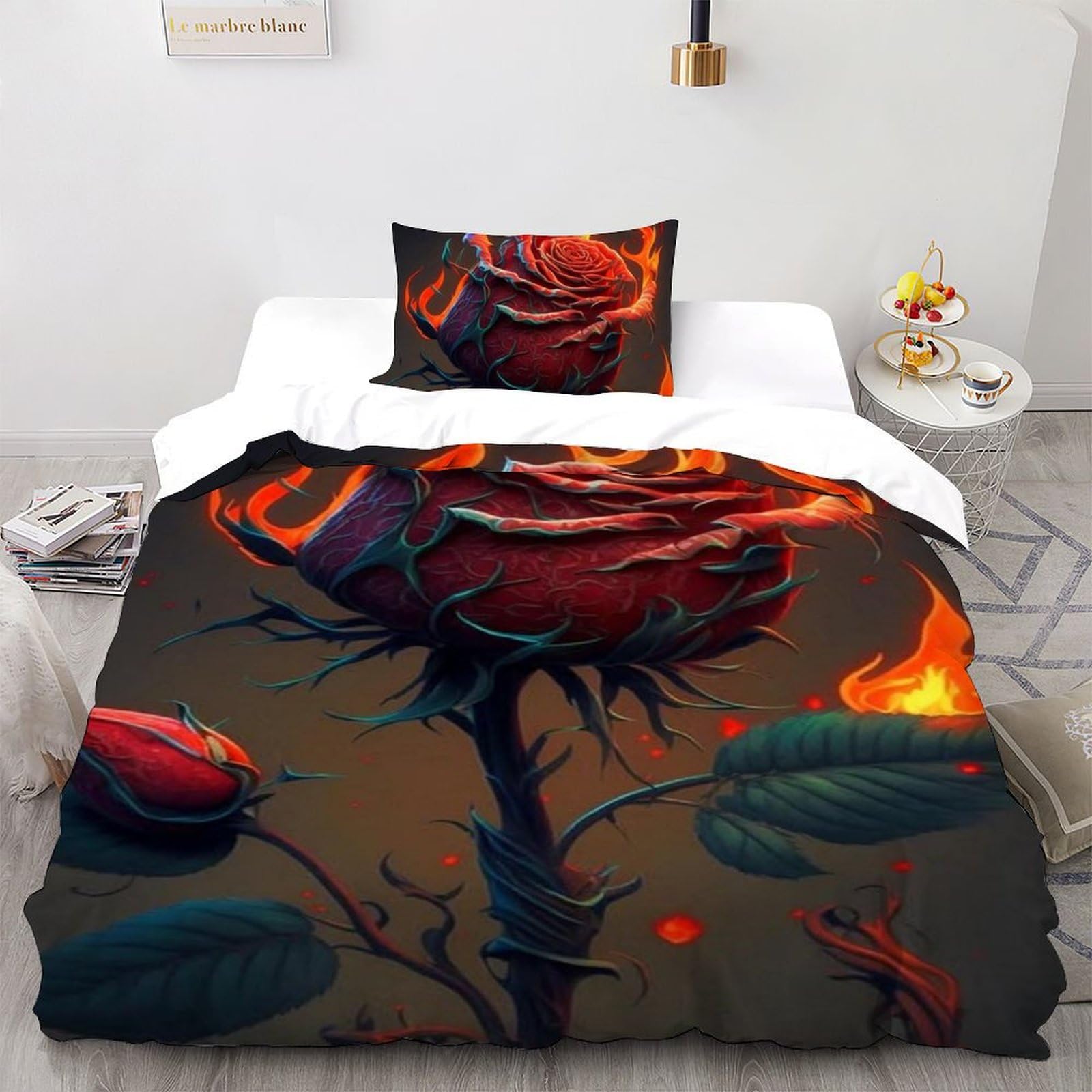 Housse de couette 135x200cm microfibre lit single literie plantes garçon fermeture éclair